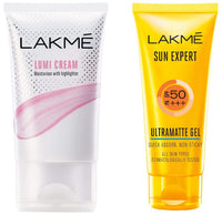 Lakmé Sun Expert SPF 50 Gel, 100 g & Lakmé Lumi Cream,Moisturizer with highlighter, Enriched with Niacinamide for all skin type,30 gm
