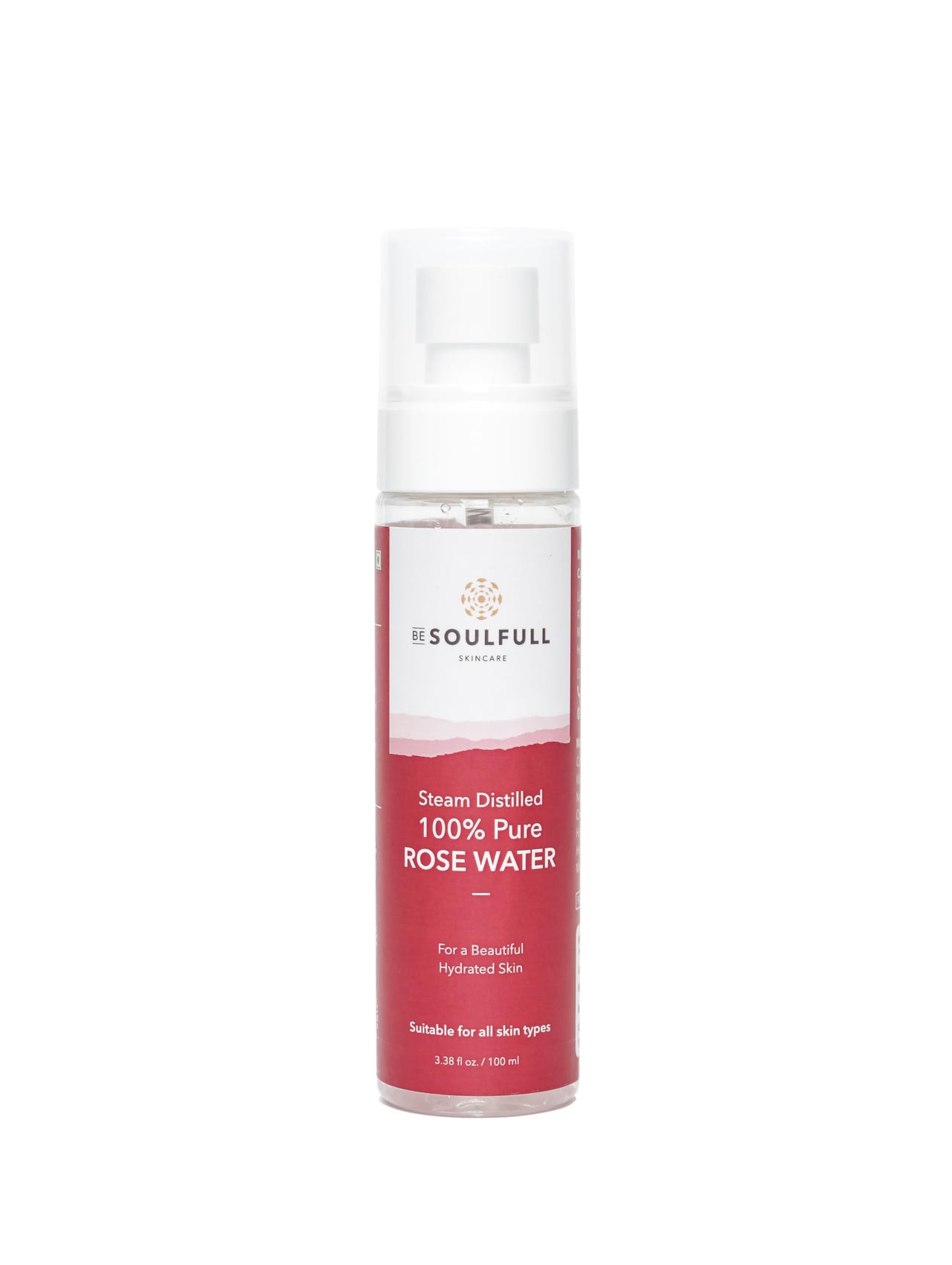 Be Soulfull Rose Elixer 100% pure Rose water Mist - 100ml/1.76 Fl Rich in antioxidants, it soothes, calms, and balances skin. Suitable for all types, it hydrates & moisturises the skin. 100ml/1.76 Fl oz