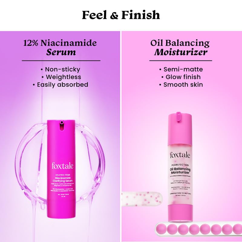 Foxtale Oil Control Duo | 12% Niacinamide Clarifying Serum + Oil Balancing Moisturizer | Targets 7 Signs of Acne | Oil-Free Glow, Smoother Texture | With Azelaic Acid, Niacinamide & Cica
