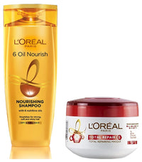 L'Oreal Paris Hair Mask, For Damaged and Weak Hair, 200ml & L'Oreal Paris Shampoo, Moisturising & Hydrating, For Dull, Dry & Lifeless Hair, 6 Oil Nourish, 340 ml