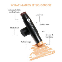 SUGAR Cosmetics - Matte As Hell - Crayon Lipstick -07 & Sugar Ace Of Face Foundation Stick With Brush, Full Coverage, For All Skin Type