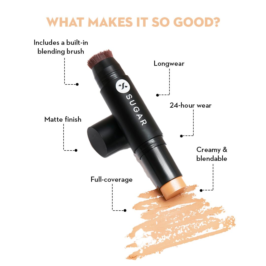 SUGAR Cosmetics - Matte As Hell - Crayon Lipstick -07 & Sugar Ace Of Face Foundation Stick With Brush, Full Coverage, For All Skin Type