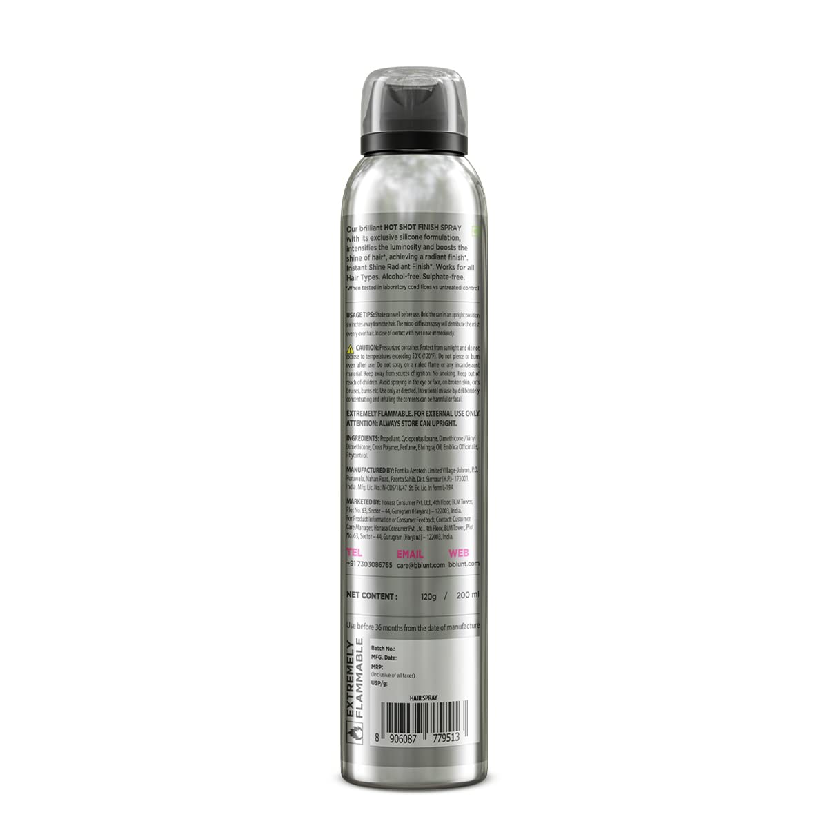 BBlunt Hot Shot Finish Spray For Radiant Shine - 200 ml | Designed for Indian Hair | For Men & Women