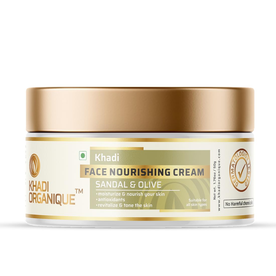 Khadi Organique Sandalwood & Olive Natural Face Moisturizing Nourishing Cream | Reduce Wrinkles & Fine Lines | Suitable for Men & Women of all Skin Types - 50gm