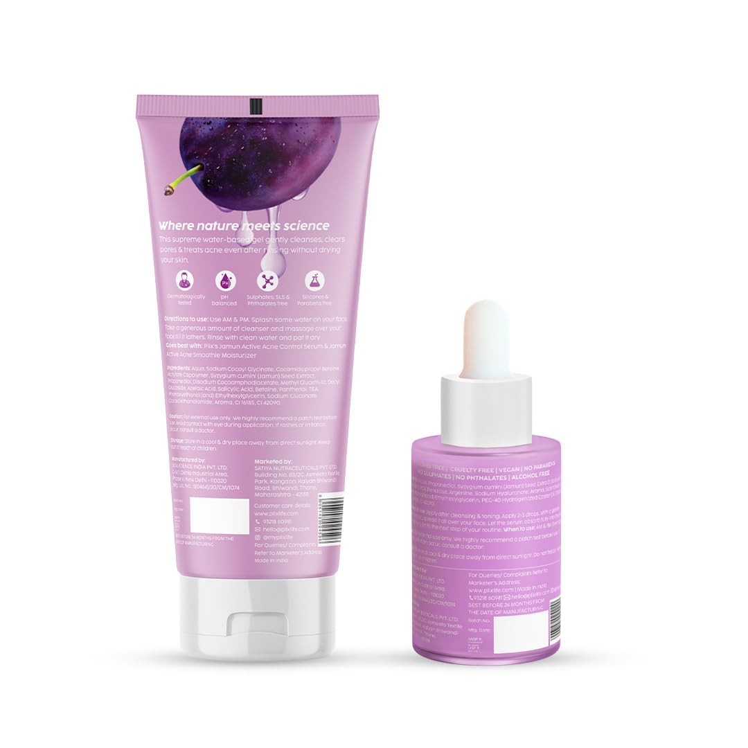 The Plant Fix Plix Jamun Face Wash and Active Acne Serum Combo(100ML + 30ML) For Active Acne & Oil Control, For Breakouts | Oily & Acne Prone Skin | Women & Men