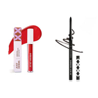 Just Herbs Liquid Sindoor Long Lasting Quick Dry 5g (Ruby Red) & Just Herbs Retractable 2 in 1 Herbal Eyeliner + Kajal - Black 0.3g Combo