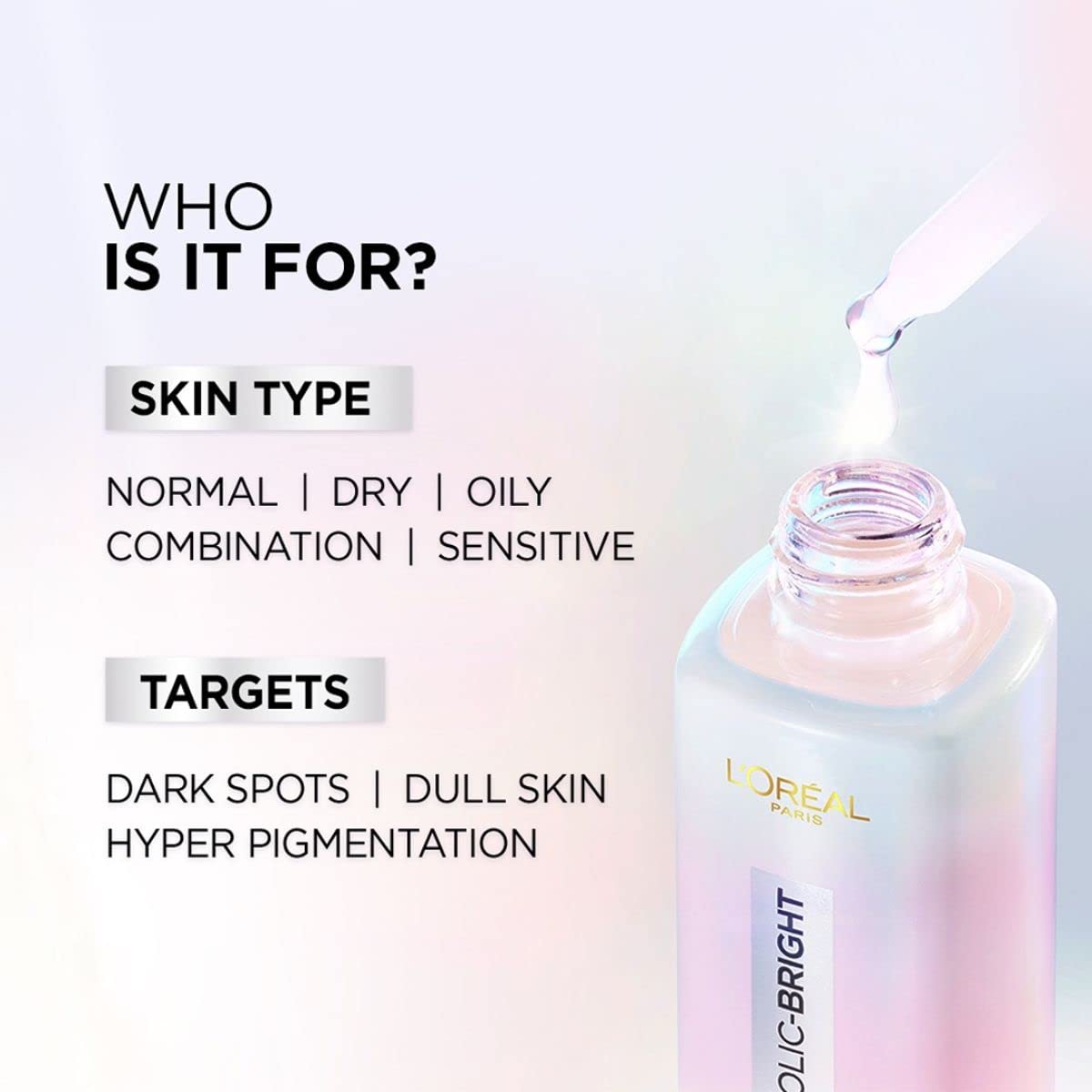 L'OREAL PARIS Brightening Serum, 1% Glycolic Acid, 2% Niacinamide Serum, Visibly Minimizes Spots, Reveals Even Skin Tone, Glycolic Bright Skin, 15ml (Pack of 2)