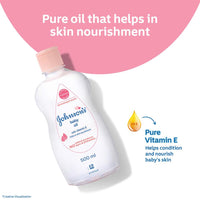 Johnson's Non-Sticky Baby Oil with Vitamin E for Easy Spread and Massage (Clear, 500ml)