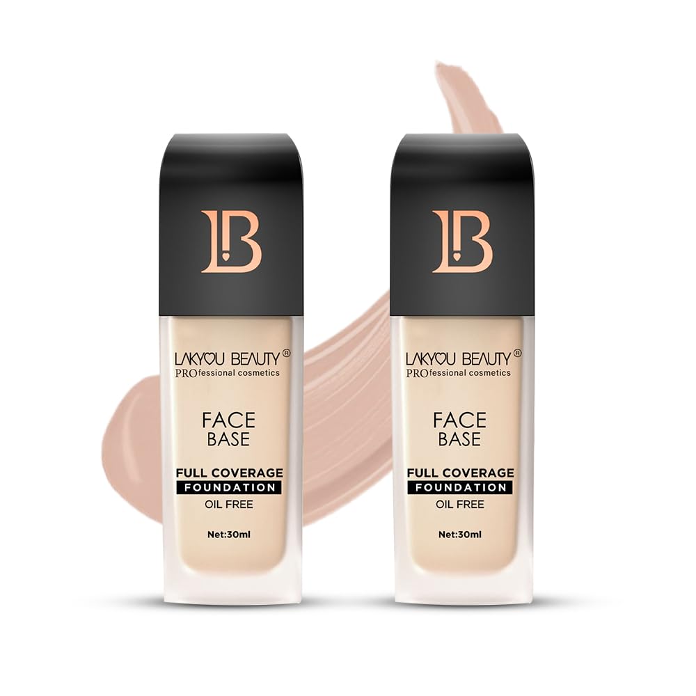 Lakyou Beauty Face Base Full Coverage Foundation | Waterproof | Long Lasting | Lightweight | SPF 20 | Shade-03(Natural Beige) | Pack Of 2