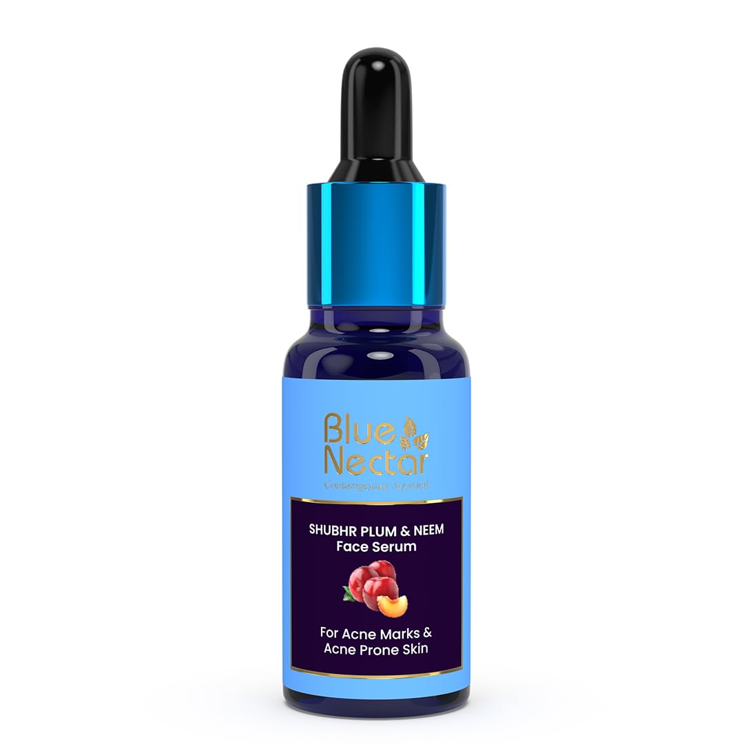 Blue Nectar Plum Face Serum for Acne Prone Skin and Acne Marks | Oil Free Anti Acne Serum for Oily Skin | Pore Minimizing Serum | With Plant Based Vitamin C (8 Herbs, 30ml)