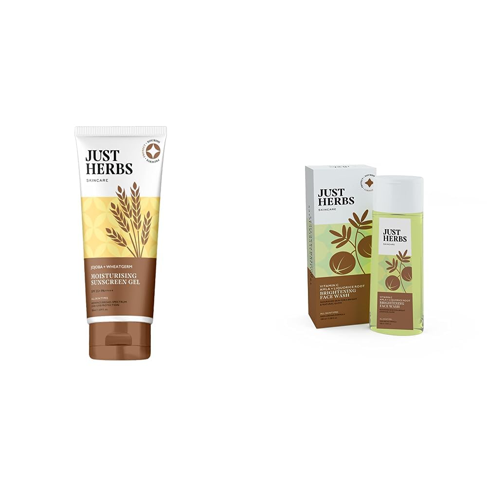 Just Herbs Spf 35+ Nosun Sunscreen For All Skin Types Gel, Lightweight, Broad Spectrum Pa 35++++- 50Ml & Skin-Rejuvenating Ayurvedic Face Wash Cleanser - 100 Ml Combo, Pack Of 1