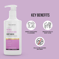 Dr. Sheth's Neem & Salicylic Acid Body Wash for Body Acne | Anti-bacterial AHA BHA Body Wash | 2% Lactic Acid, 1% Salicylic Acid & Neem Extract | Suits All Skin Types | Men & Women | 250 mL
