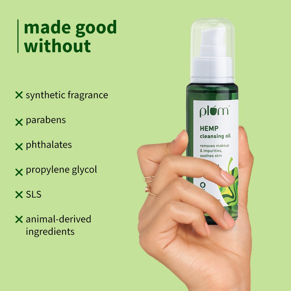 Plum Hemp Cleansing Oil | Removes Makeup & Impurities | Soothes Skin | With Squalane & Bisabolol | All Skin Types | 100% Vegan | 75ml