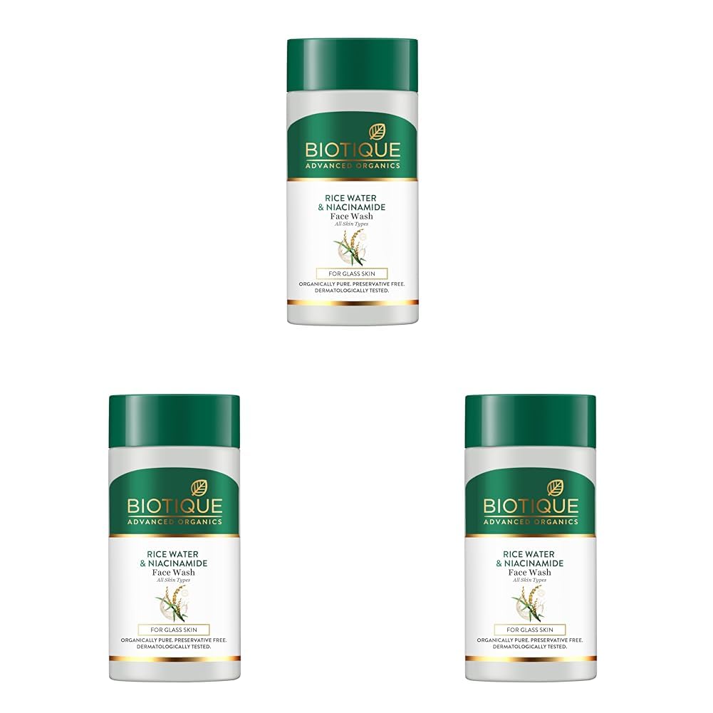 Biotique Rice Water & Niacinamide Gel Face Wash Removes Excess Oils & Reduce Blemishes of the Skin | Glass Skin | For Men & Women - 25ml (Pack of 3)