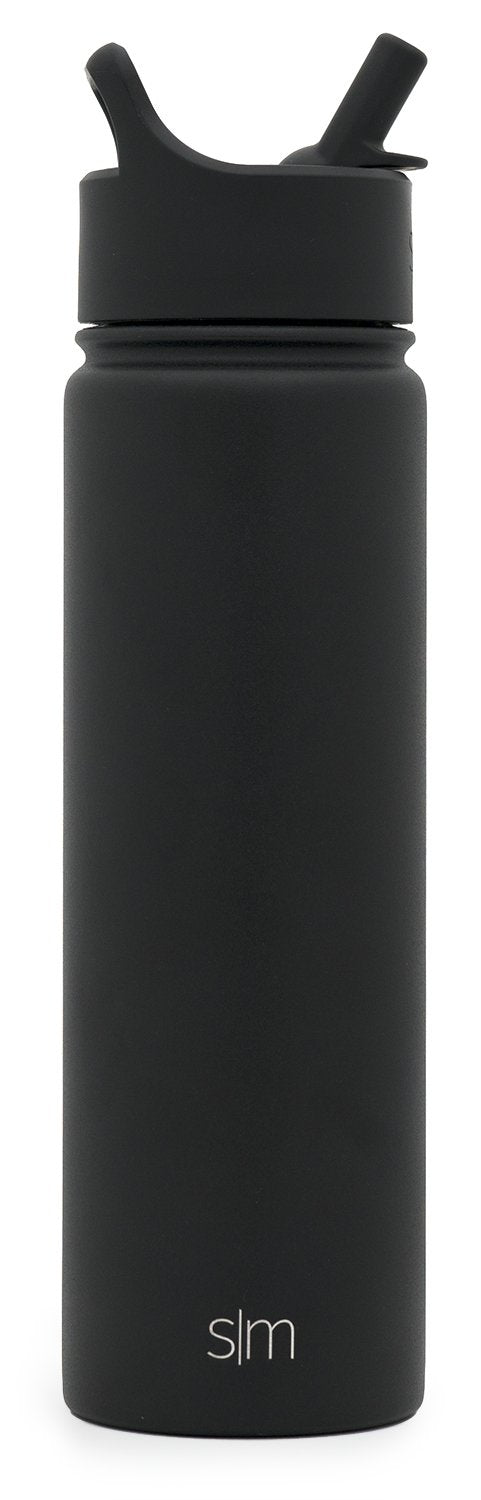 Simple Modern Water Bottle with Straw Lid Vacuum Insulated Stainless Steel Metal Thermos Bottles | Reusable Leak Proof BPA-Free Flask for Gym Sports | Summit Collection | 22oz, Midnight Black - Midnight Black