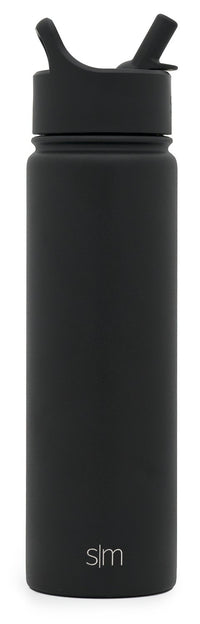 Simple Modern Water Bottle with Straw Lid Vacuum Insulated Stainless Steel Metal Thermos Bottles | Reusable Leak Proof BPA-Free Flask for Gym Sports | Summit Collection | 22oz, Midnight Black - Midnight Black