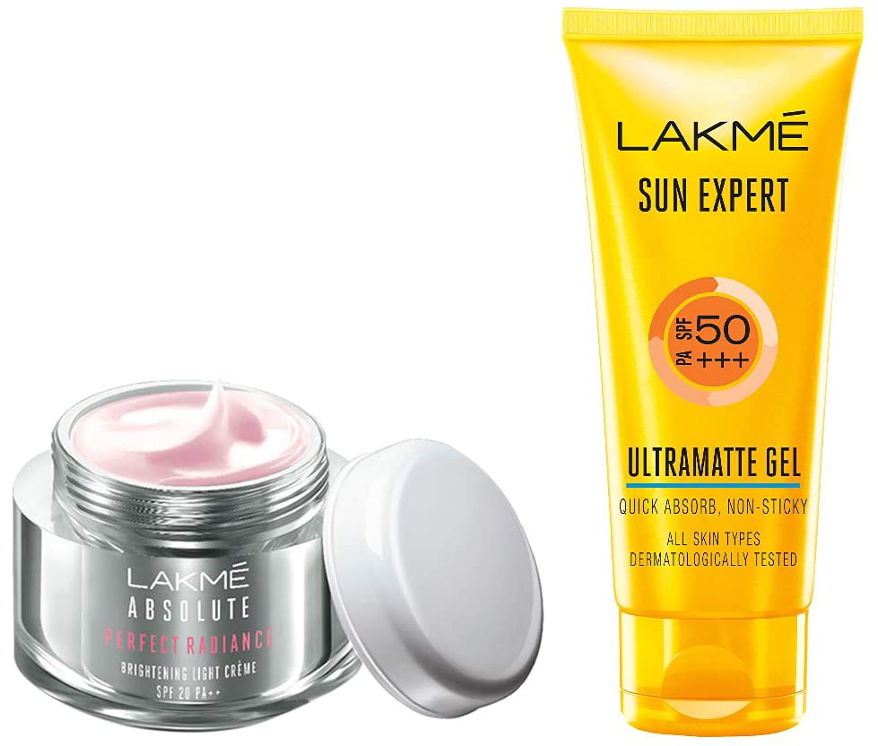 Lakmé Absolute Perfect Radiance Brightening Light Crème With Niacinamide & Micro Crystals, 50G & Lakmé Sun Expert Spf 50 Gel, 50 G