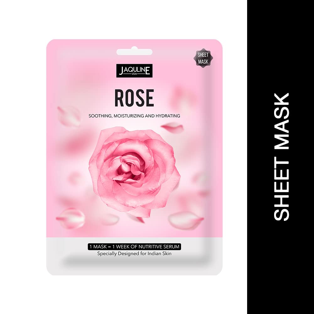 Jaquline USA Rose Sheet Mask| Zero Paraben And Sulphate| Biodegradable Ber Masks| Light-Weight| Hydrating And Skin Firming, 1 Count