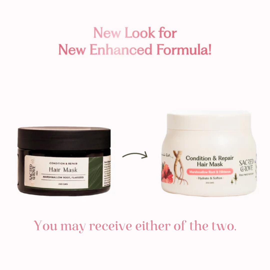 Sacred Grove Condition & Repair Hair Mask | Hydrates Rough & Dry Hair | Marshmallow Root, Flaxseed & Hibiscus | Made with 10 Potent Raw Herbs | At-Home Hair Spa | Paraben, Sulphate-Free | 200 gms