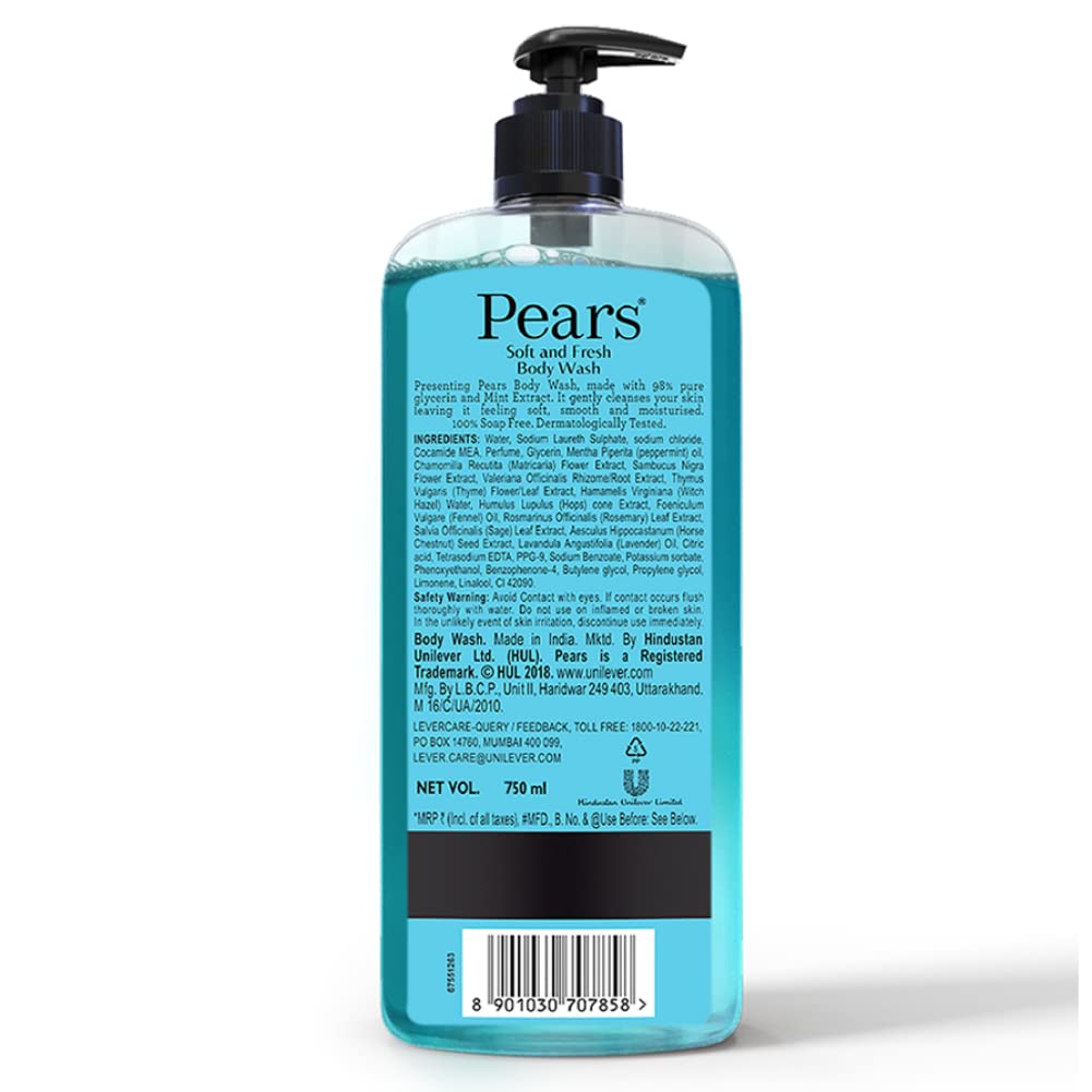 Pears Soft & Fresh Shower Gel SuperSaver XL Pump Bottle with 98% Pure Glycerine|| 100% Soap Free and No Parabens|| 750 ml