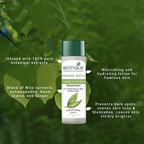 Biotique Morning Nectar Flawless Skin Moisturizer Lotion L Prevents Dark Spots, Blackheads And Blemishes L Visibly Flawless Skin L Nourishes And Hydrates Skin L All Skin Types L 190Ml