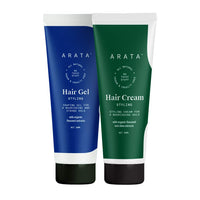 Arata Styling Combo of 2 - Styling Hair Cream (50 ML) & Styling Hair Gel (50 ML) | For Glossy & Matte Looks | Soft & Strong Hold | Defined, Frizz-Free Hair | Adds Texture & Boosts Moisture | For All Hair Types