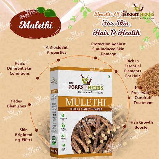 The Forest Herbs Natural Care From Nature Mulethi Powder For Face, Hair (200 Grams) Skin And Body | Edible | Licorice Powder For Skin Care