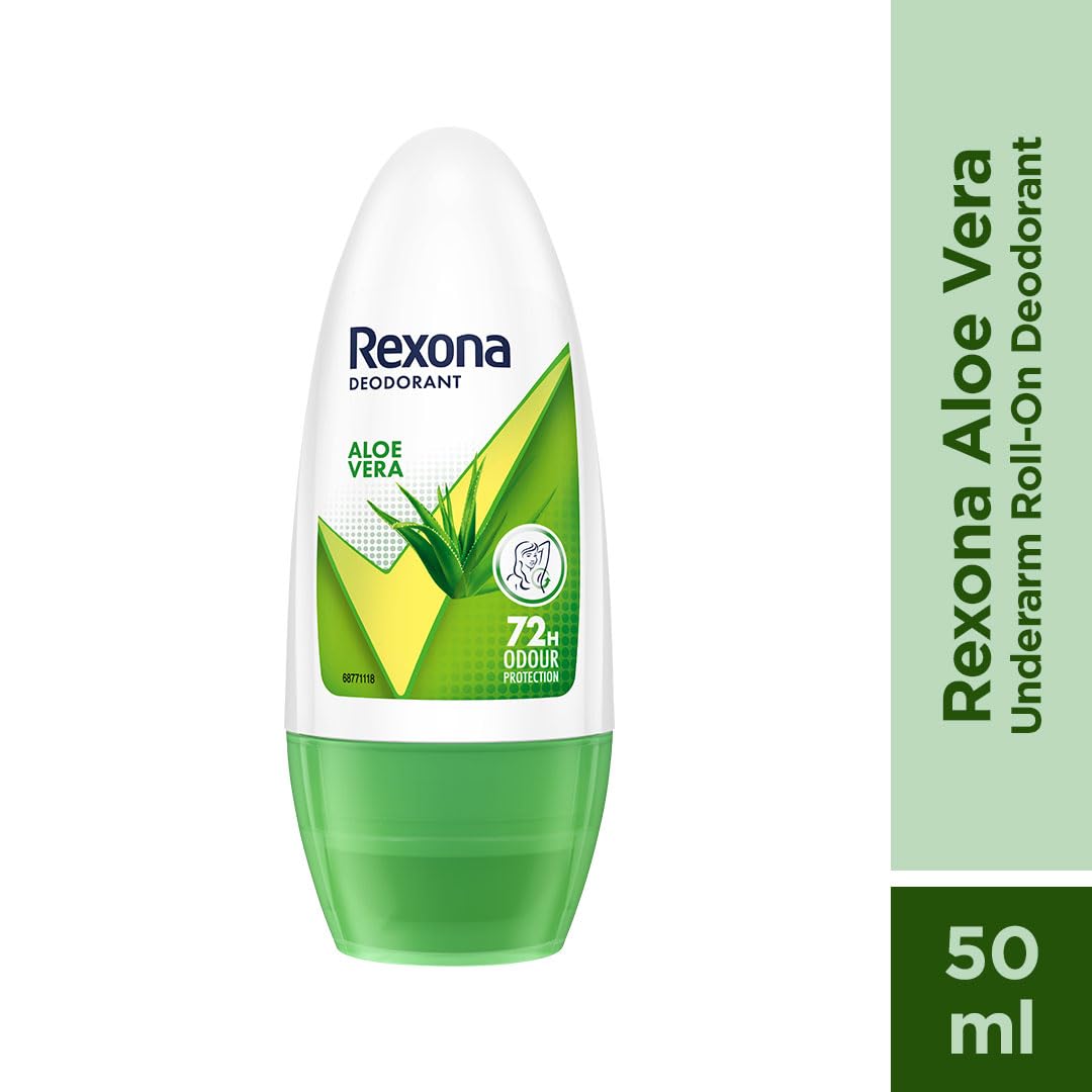 Rexona Aloe Vera Underarm Roll On Deodorant For Women, Antiperspirant, Removes Odour, Keeps Skin Fresh & Clean, Alcohol Free, Skin Friendly, 50 ml (Pack of 2)