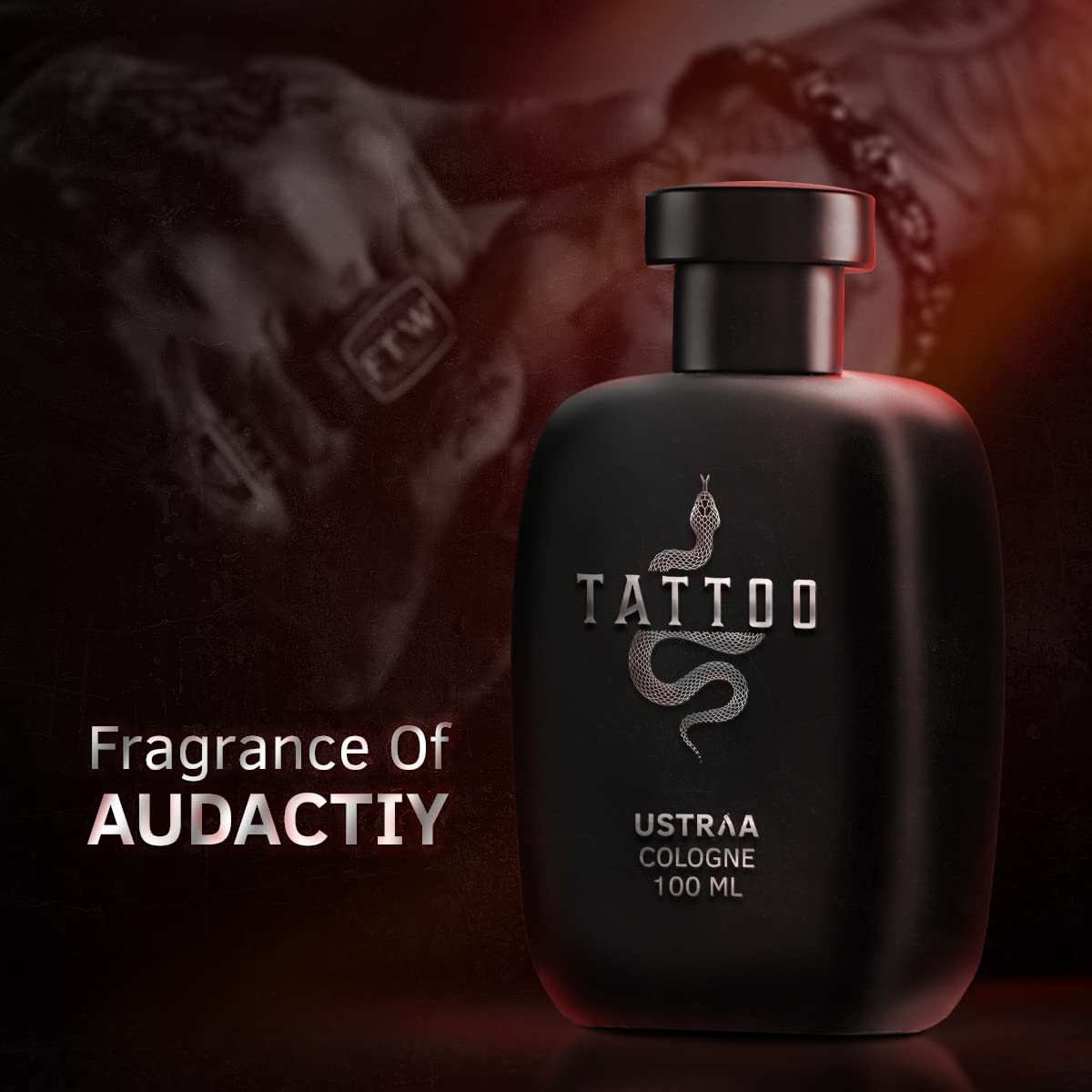 Ustraa Tattoo Cologne - 100ml - Perfume for Men | with a mix of spicy, woody and citrusy notes | Ideal for night occasions | Long-lasting fragrance with no gas