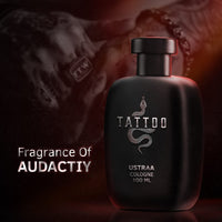 Ustraa Tattoo Cologne - 100ml - Perfume for Men | with a mix of spicy, woody and citrusy notes | Ideal for night occasions | Long-lasting fragrance with no gas