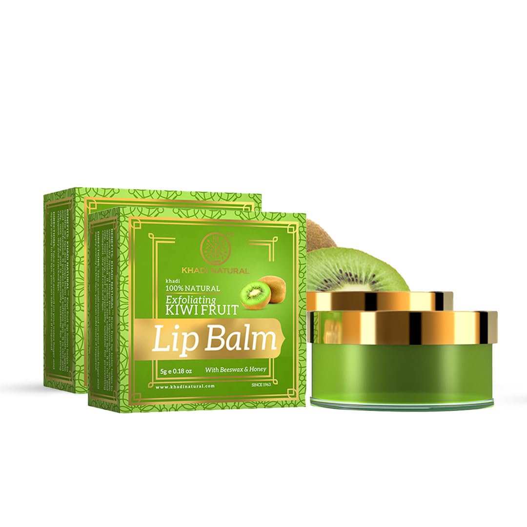 Khadi Natural Kiwi Fruit Lip Balm with Beeswax and Honey| Herbal Lip Balm for Soft Lips | Nourishing Lip Balm for Chapped Lips | Free From Harsh Chemicals | Unisex Formula |Pack of 2 | (5*2) (10 gm)