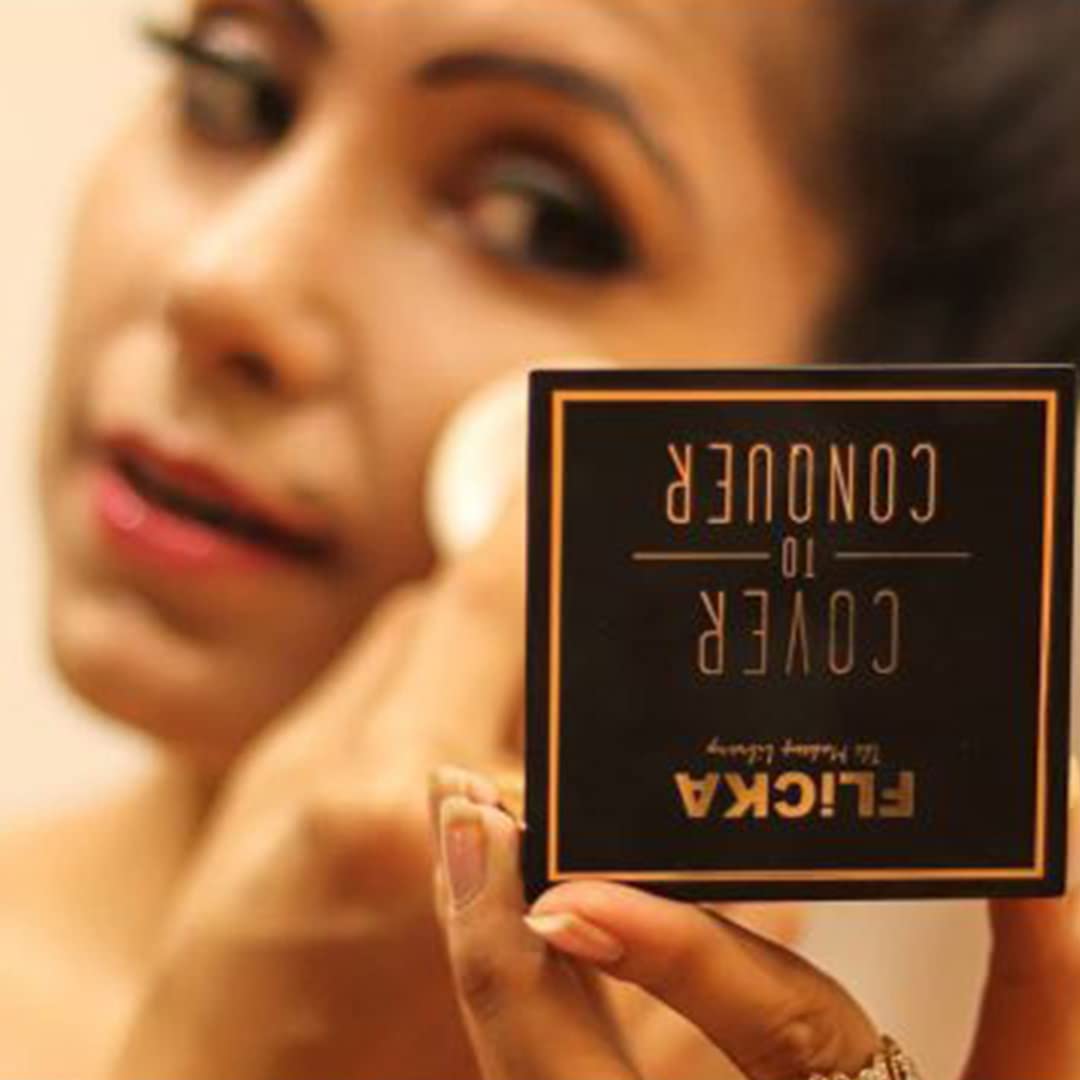 FLiCKA Cover To Conquer Compact Powder For Velvet Matte Finish, Long-Lasting, Smooth Finish| Absorbs Oil, Waterproof Formula, Prevents Creasing| 04 Walnut, 9g