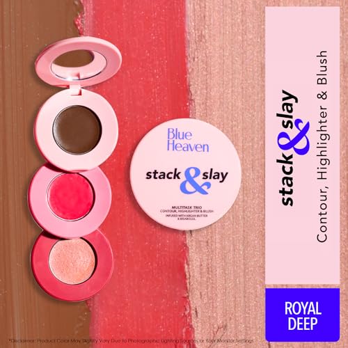 Blue Heaven Stack & Slay Multi Task Trio Countor, Blush & Highlighter For Face Makeup Fights Skin Aging, Nourishing & Moisturizing, Royal Deep 5.4g
