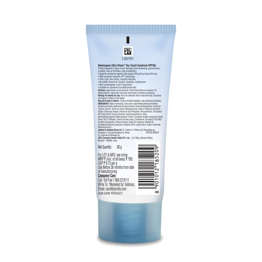 Neutrogena Ultrasheer Sunscreen For All Skin Types Spf 50+, 80G (Pack Of 2)