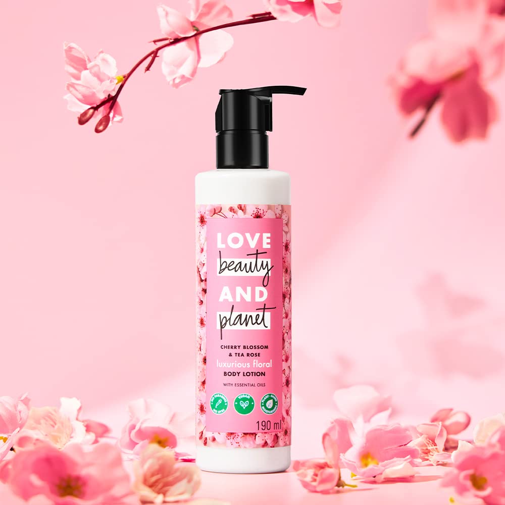 Love Beauty & Planet Cherry Blossom & Tea Rose Daily Moisturising Lotion|All Skin Types|Paraben free|190ml