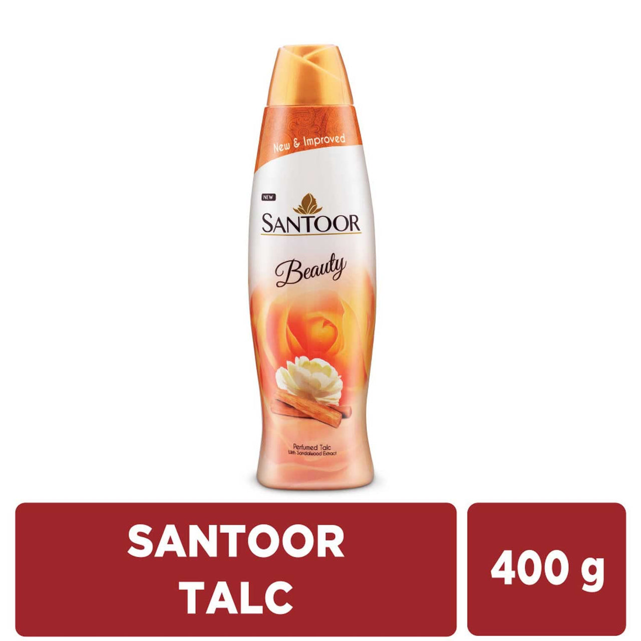 Santoor Beauty Talc with Sandalwood Extracts| Sandal, Rose, Musk & Geranium Mint Fragrance| Absorbs Excess Moisture| Dermatologically Tested| For All Skin Types (400g)