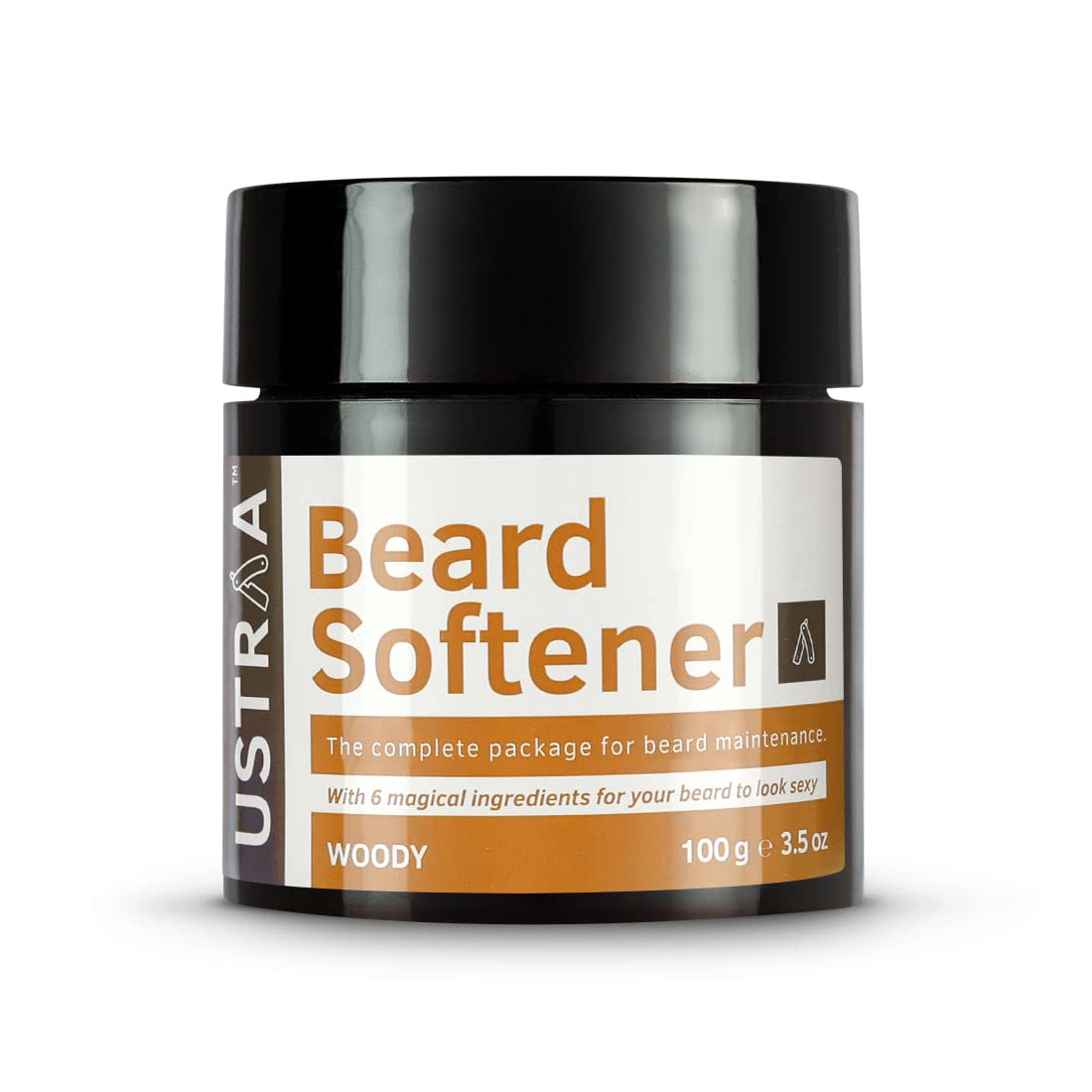 USTRAA Beard Softener Woody - 100g - Softens and nourishes your beard without Sulphates or Parabens, Long lasting moisturization and shine for a nourished, itch-free beard
