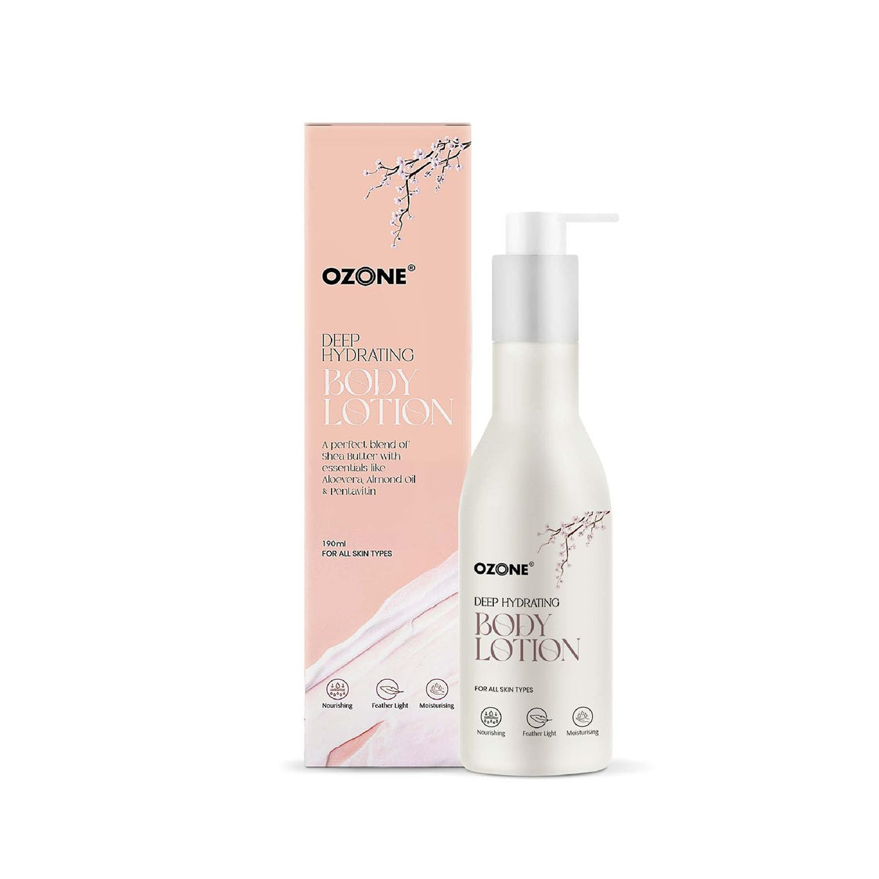 Ozone Deep Hydrating Body Lotion For Men & Women| Ideal For All Skin Types| Shea Butter With Aloevera, Almond Oil & Pentavitin | Non-Sticky Finish | 190 ML (Pack of 1)