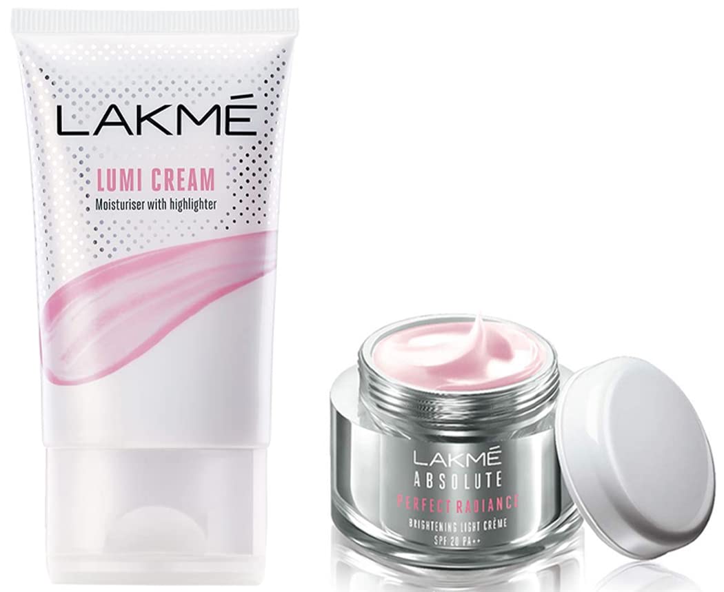 Lakmé Absolute Perfect Radiance Brightening Light Crème with Niacinamide & Micro crystals, 50g & Lumi Cream, Moisturizer with Highlighter, Enriched with Niacinamide for All Skin Type, 30g