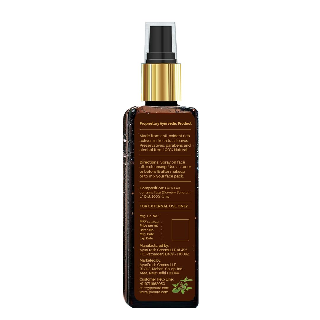 PYOURA Tulsi Anti Wrinkle Glowing Skin Face Mist 100 ml, Anti-Aging Natural Face Serum, Toner For Open Pores Tightening, Instantly Hydrates and Freshens, Toner For Dry Oily Combination Skin