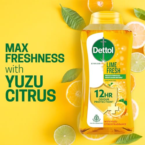 Dettol Body Wash and Shower Gel for Women and Men,Lime fresh, Refresh - 250ml | Soap-Free Bodywash | 12h Odour Protection