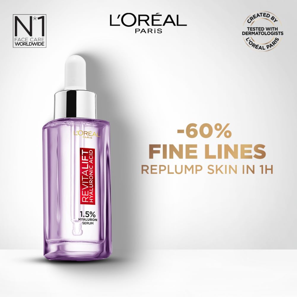 L Oréal Paris Revitalift Serum, Hydrating and Plumping, With 1.5% Hyaluronic Acid, 15ml (Pack of 2)