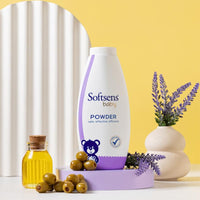 Softsens Baby Powder|Enriched with Patchouli & Olive|Soothes & Moisturises Baby’s Skin|Mild,Dermatologically Tested,Hypoallergenic & Paraben-Free|400g (Pack of 2)