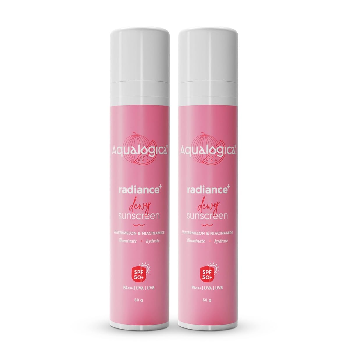 Aqualogica Radiance+ Dewy Sunscreen SPF 50+ PA+++ | Lightweight texture for oily, combination, acne prone skin | Broad spectrum protection | No white cast, Non greasy | For Men & Women | 50g x 2