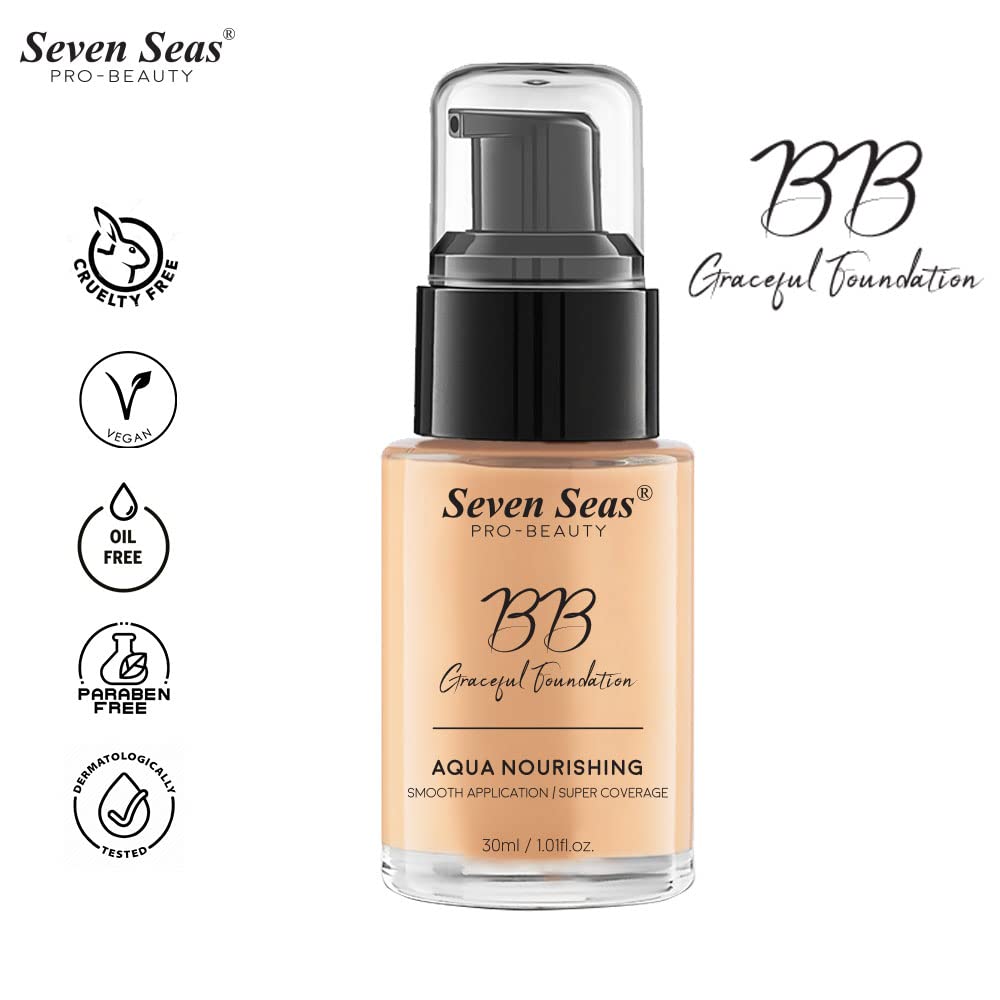 Seven Seas BB Gracefull Foundation | Aqua Nourishing for Face Makeup | Smooth Application | Full Coverage for Women, Pack of 2 (Skin-30ML)