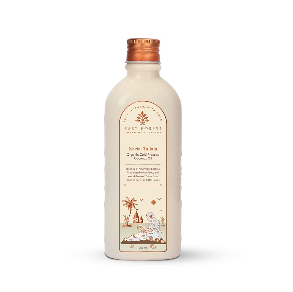 Baby Forest Narial Tailam Organic Cold Pressed Coconut Oil| 100% Natural | Coconut Oil for Baby Skin & Hair Care| Derma Safe | Cruelty-Free | 200 ml | Pack of 1