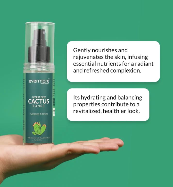Evermore Cactus Toner - Hydrating Citrus Infused Facial Toner with Aloe Vera, Licorice Root, and Prickly Pear Extracts - Refreshing and Soothing Formula for Balanced Skin - 100ml (Pack of 1)