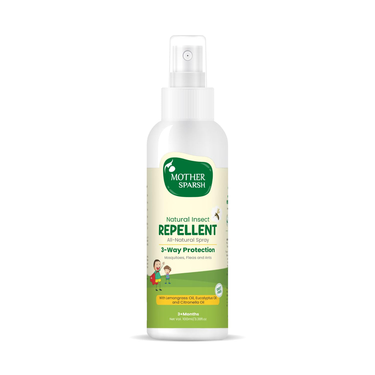 Mother Sparsh Natural Insect Repellent Spray For Babies | With Citronella, Eucalyptus & Lemongrass Oil | 100% Protection from Mosquitoes, Fleas and Ants- 100ml
