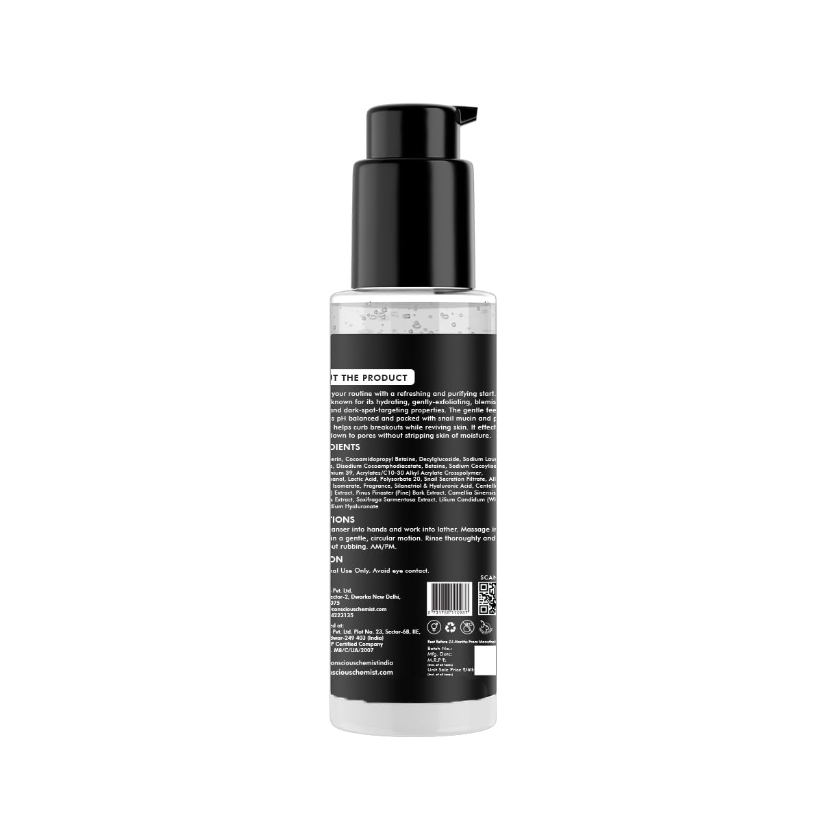 Conscious Chemist Snail Mucin Face Wash | 100ml | Cleanser for Face for Women & Men, Low pH Gel with Korean Snail Mucin Concentrate, Hyaluronic Acid & Betaine, All Skin Types - Snail Magic
