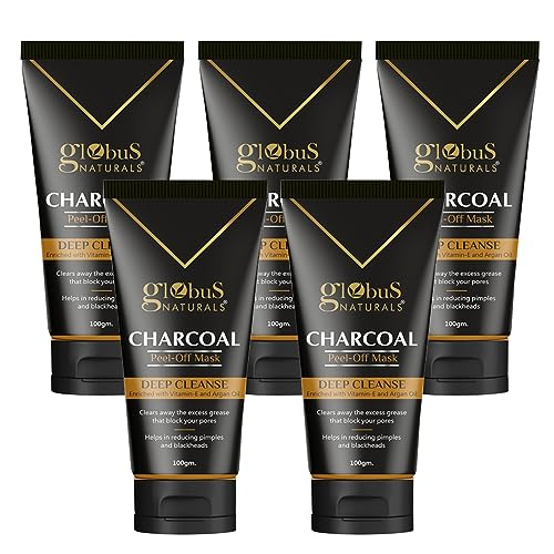 Globus Naturals Anti Pollution & Anti Acne Charcoal Peel Off Mask, Detoxifying Face mask, Fights Pollution and De-Tans skin, For Men with Oily & Acne Prone Skin, 100 gms, Pack Of 5